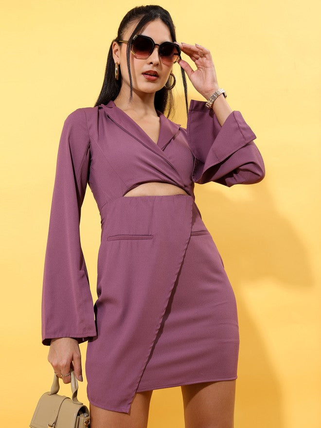Tokyo Talkies Women Purple Solid Fit and Flare Dress - Purple - Image 5