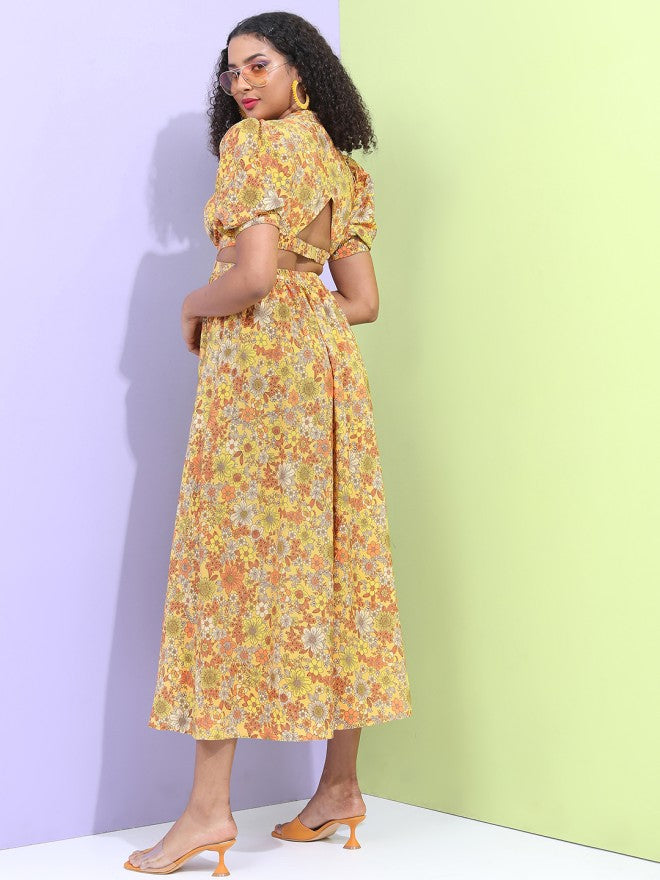 Tokyo Talkies Women Mustard Printed Fit and Flare Dress - Mustard - Image 2