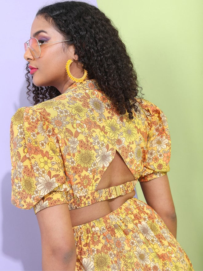 Tokyo Talkies Women Mustard Printed Fit and Flare Dress - Mustard - Image 5