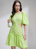 Tokyo Talkies Women Lime Green Solid Fit and Flare Dress - Lime Green - Image 1