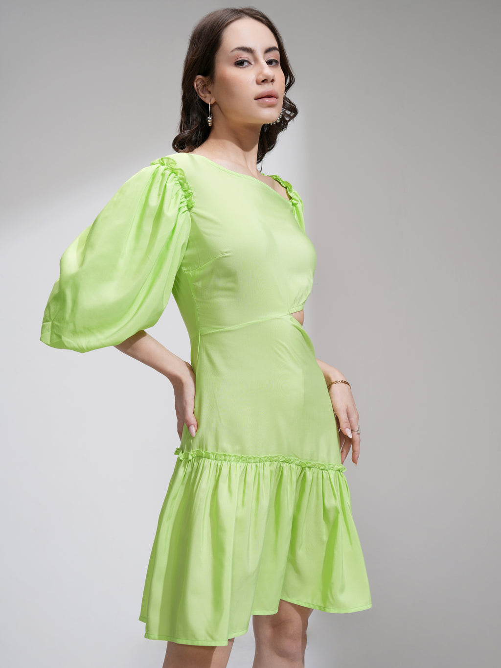 Tokyo Talkies Women Lime Green Solid Fit and Flare Dress - Lime Green - Image 6