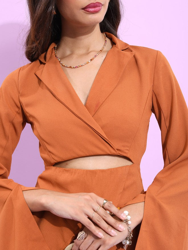 Tokyo Talkies Women Brown Solid Wrap Dress - Brown - Image 4