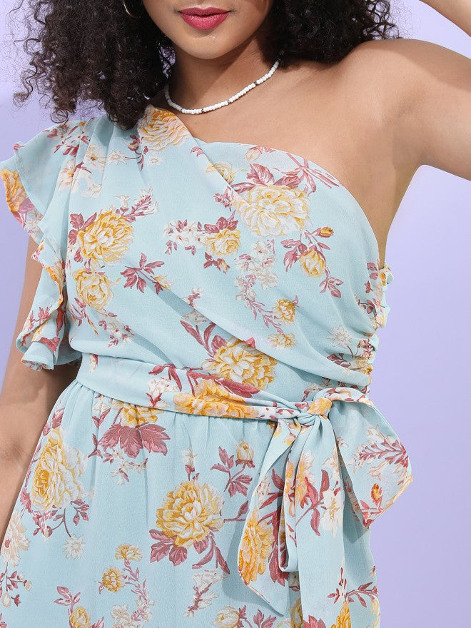 Tokyo Talkies Women Teal Printed Fit and Flare Dress - Teal - Image 3