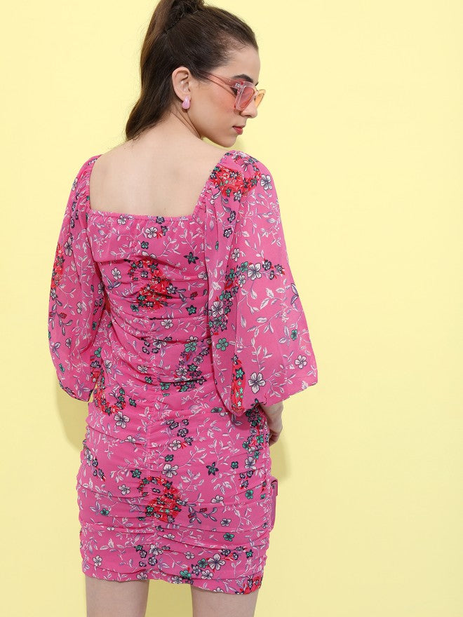 Tokyo Talkies Women Pink Printed Fit and Flare Dress - Pink - Image 2