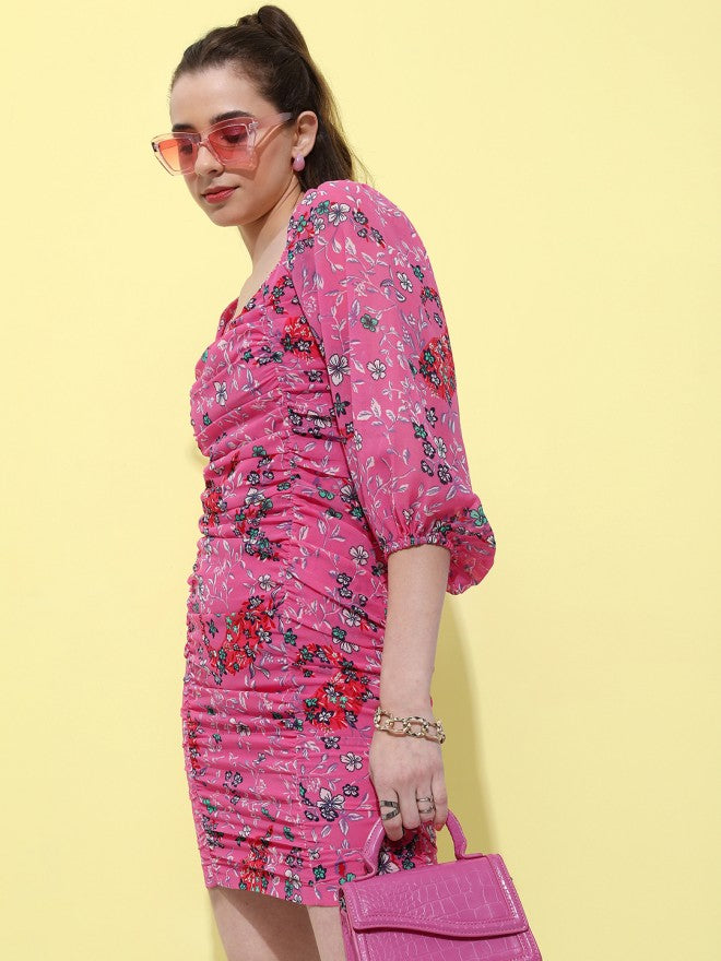 Tokyo Talkies Women Pink Printed Fit and Flare Dress - Pink - Image 3