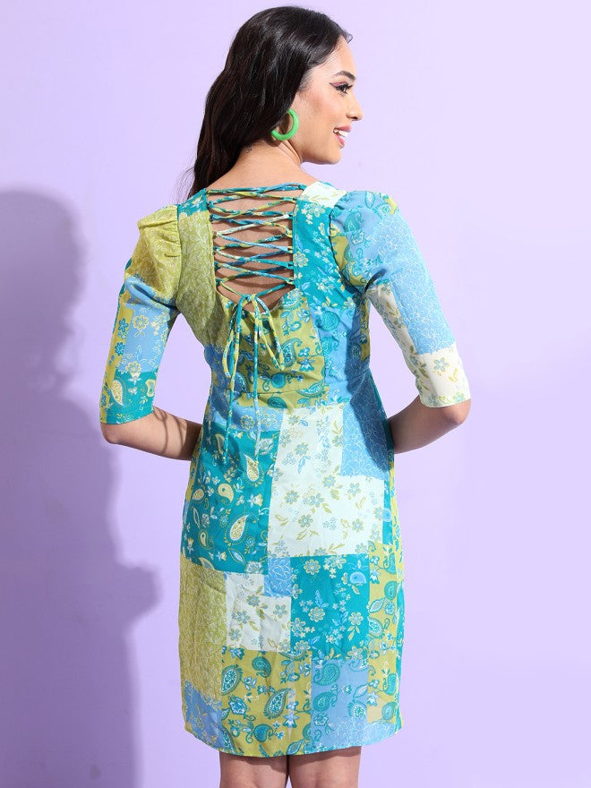 Tokyo Talkies Women Green Printed Wrap Dress - Green - Image 3