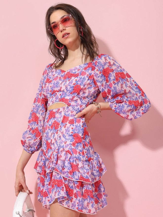 Tokyo Talkies Women Red Printed Fit and Flare Dress - Red - Image 3