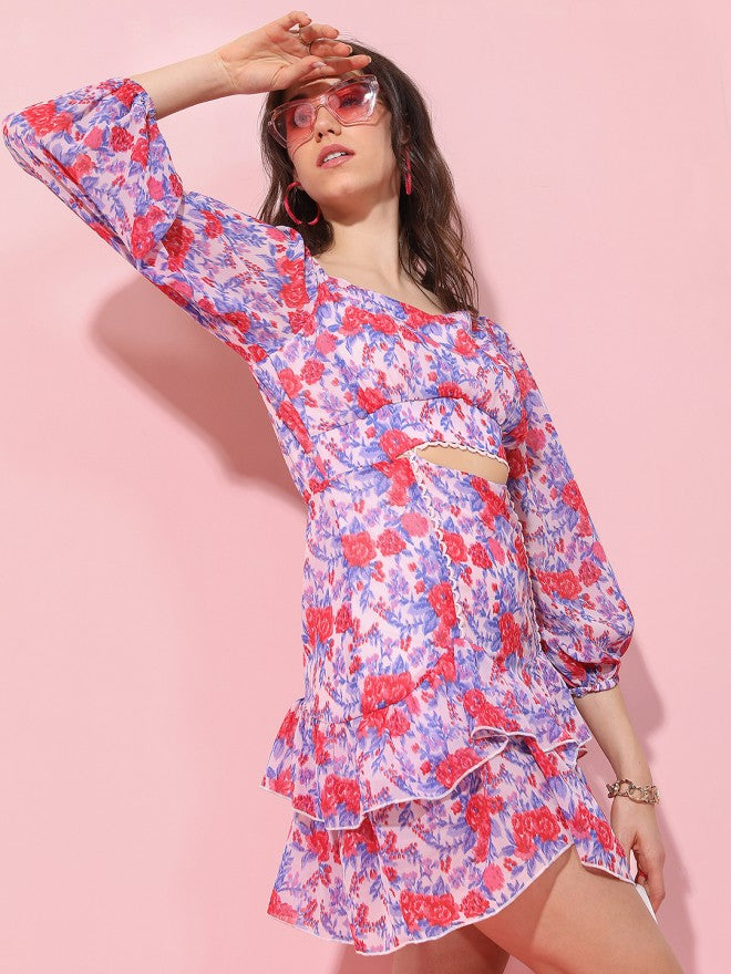 Tokyo Talkies Women Red Printed Fit and Flare Dress - Red - Image 4