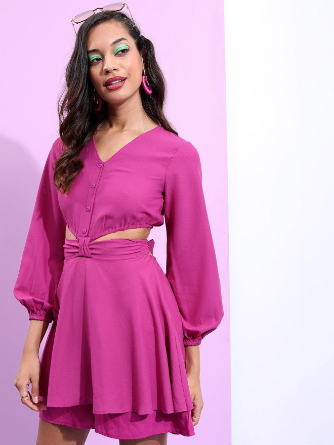 Tokyo Talkies Women Pink Solid Fit and Flare Dress - Pink - Image 3
