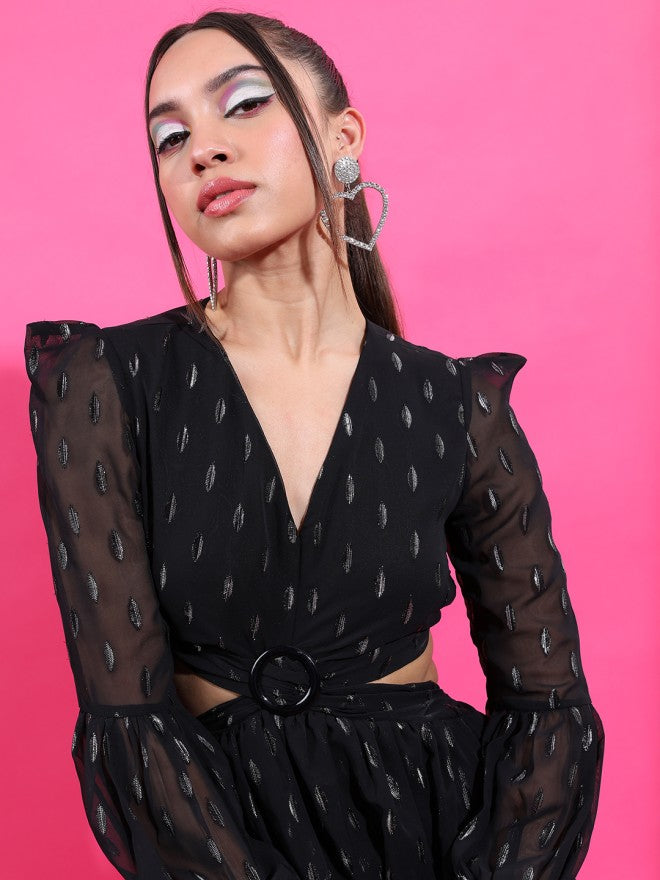 Tokyo Talkies Women Black Printed Fit and Flare Dress - Black - Image 6