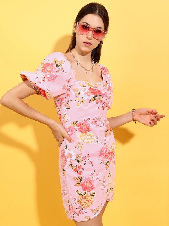 Tokyo Talkies Women Pink Solid Sheath Dress - Pink - Image 3