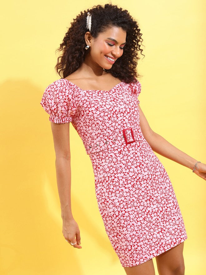 Tokyo Talkies Women Red Printed Sheath Dress - Red - Image 4