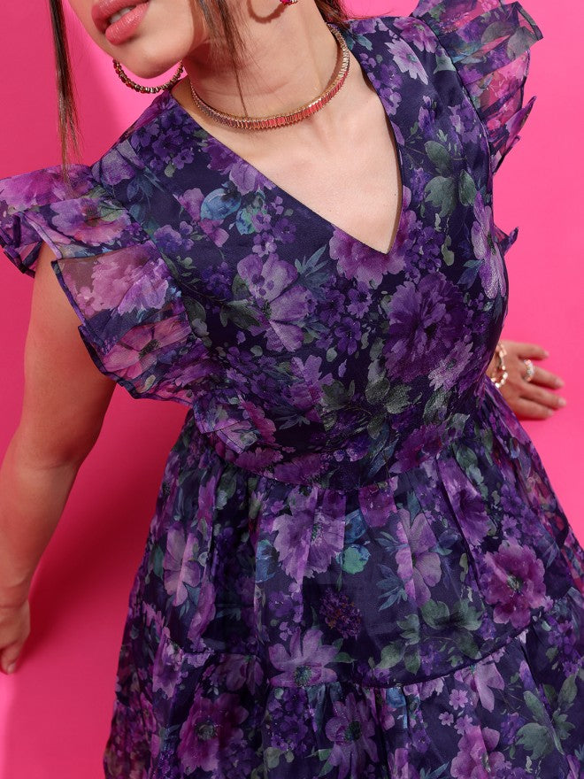 Tokyo Talkies Women Lavender Printed A-Line Dress - Lavender - Image 4
