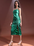 Tokyo Talkies Women Green Solid Wrap Dress - Green - Image 1