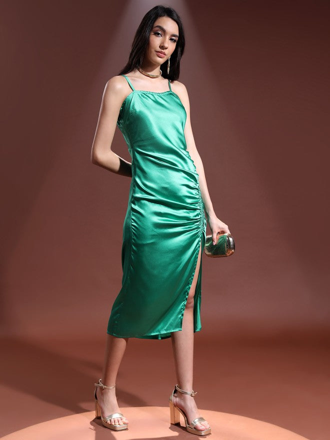Tokyo Talkies Women Green Solid Wrap Dress - Green - Image 3