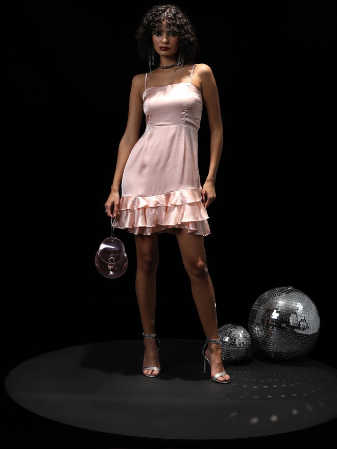 Tokyo Talkies Women Peach Solid A-Line Dress - Peach - Image 1