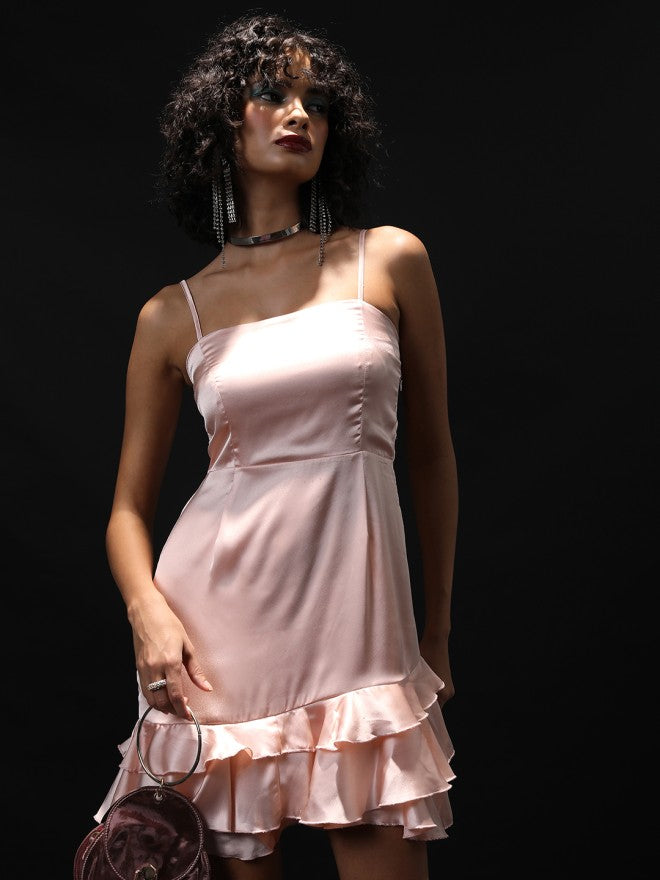 Tokyo Talkies Women Peach Solid A-Line Dress - Peach - Image 5