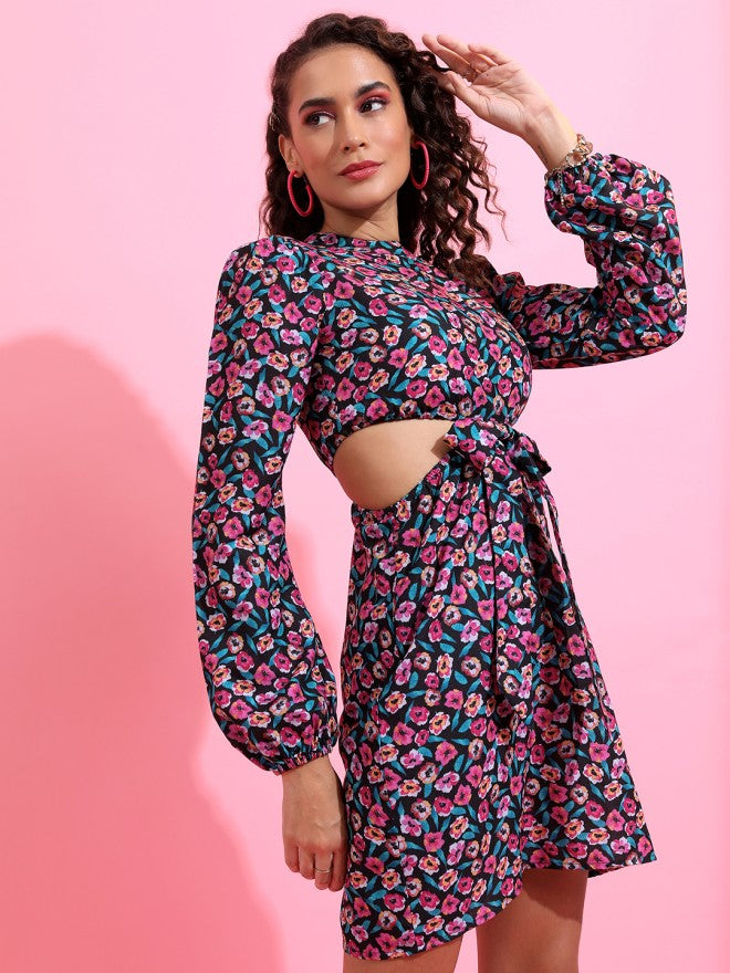 Tokyo Talkies Women Black Printed A-Line Dress - Black - Image 4