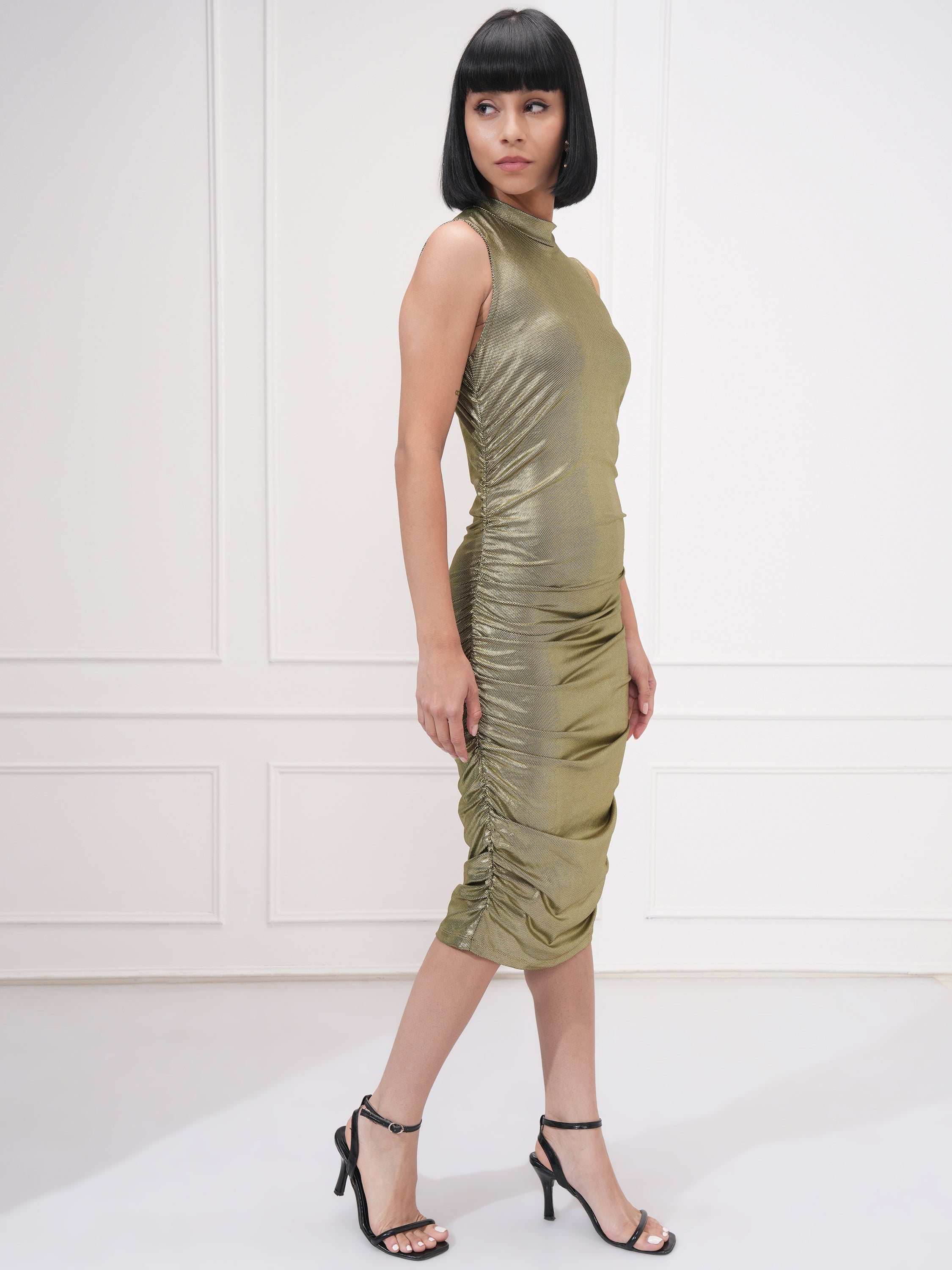 Tokyo Talkies Women Gold Solid Sheath Dress - Gold - Image 6