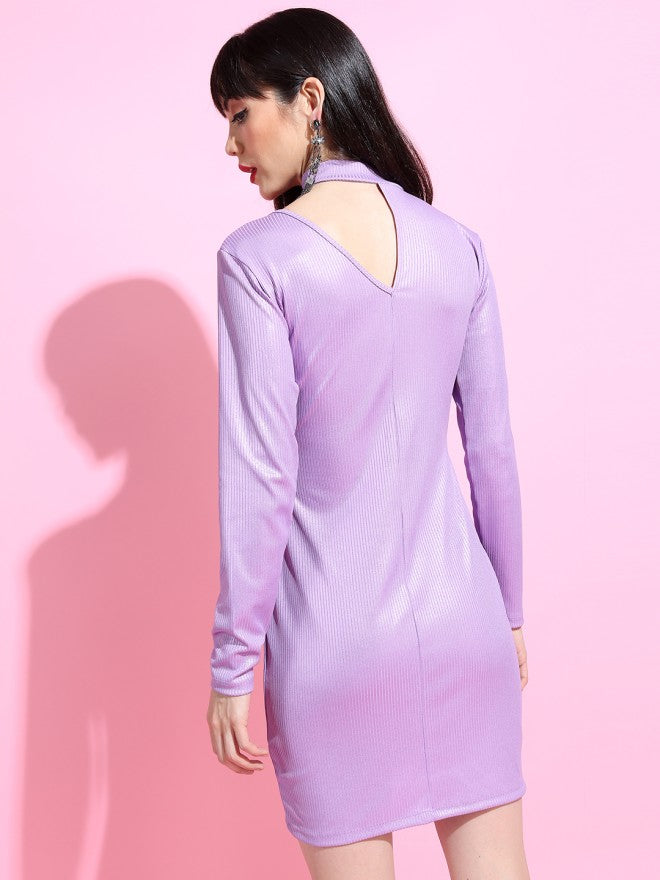 Tokyo Talkies Women Lavender Solid Bodycon Dress - Lavender - Image 2