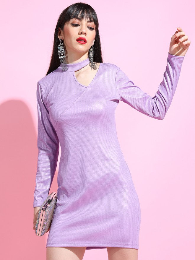Tokyo Talkies Women Lavender Solid Bodycon Dress - Lavender - Image 4