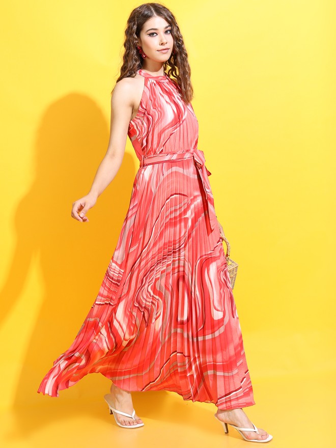 Tokyo Talkies Women Orange Printed Maxi Dress - Orange - Image 4
