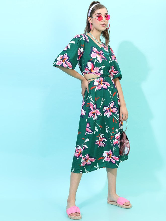 Tokyo Talkies Women Green Printed A-Line Dress - Green - Image 4