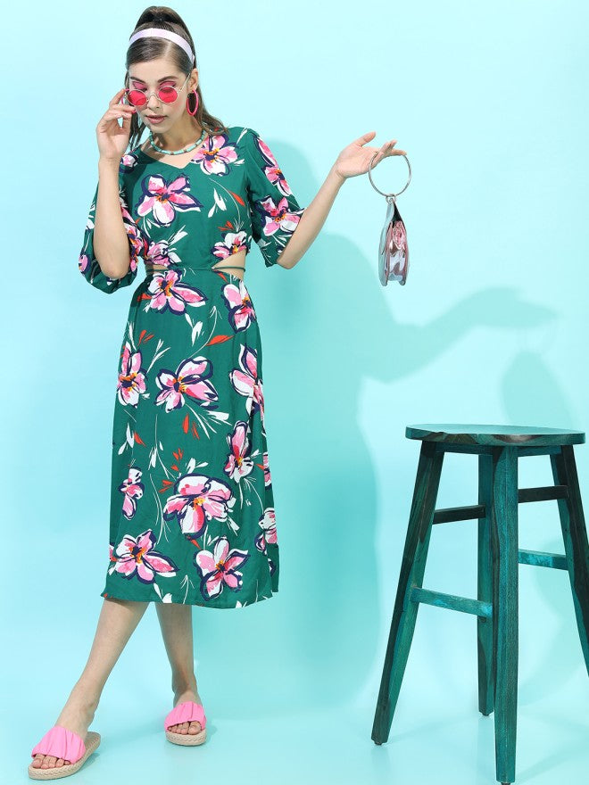 Tokyo Talkies Women Green Printed A-Line Dress - Green - Image 5