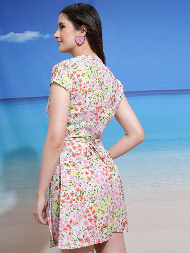 Tokyo Talkies Women Blue Printed Wrap Dress - Blue - Image 3