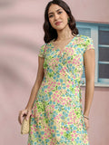 Tokyo Talkies Women Yellow Printed Fit and Flare Dress - Yellow - Image 1