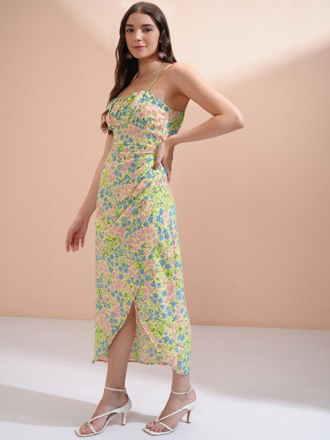 Tokyo Talkies Women Yellow Printed Maxi Dress - Yellow - Image 4