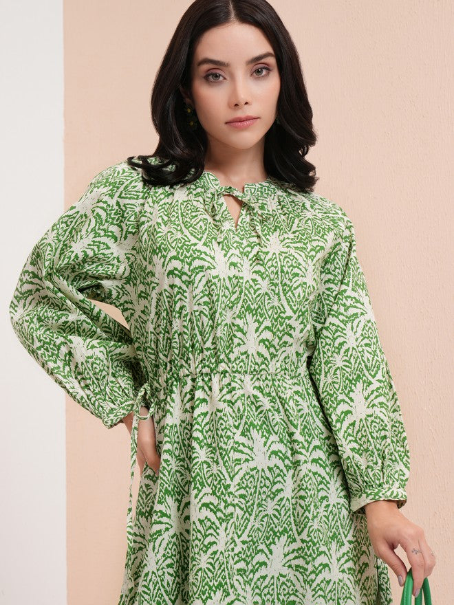 Tokyo Talkies Women Green Printed Fit And Flare Dress - Green - Image 1