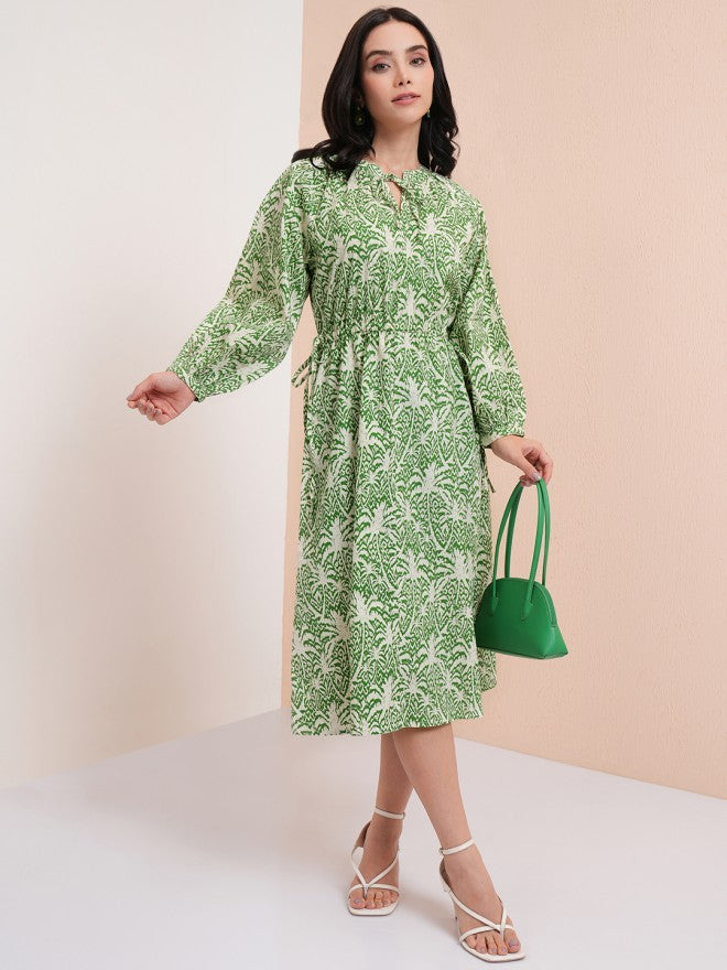 Tokyo Talkies Women Green Printed Fit And Flare Dress - Green - Image 2