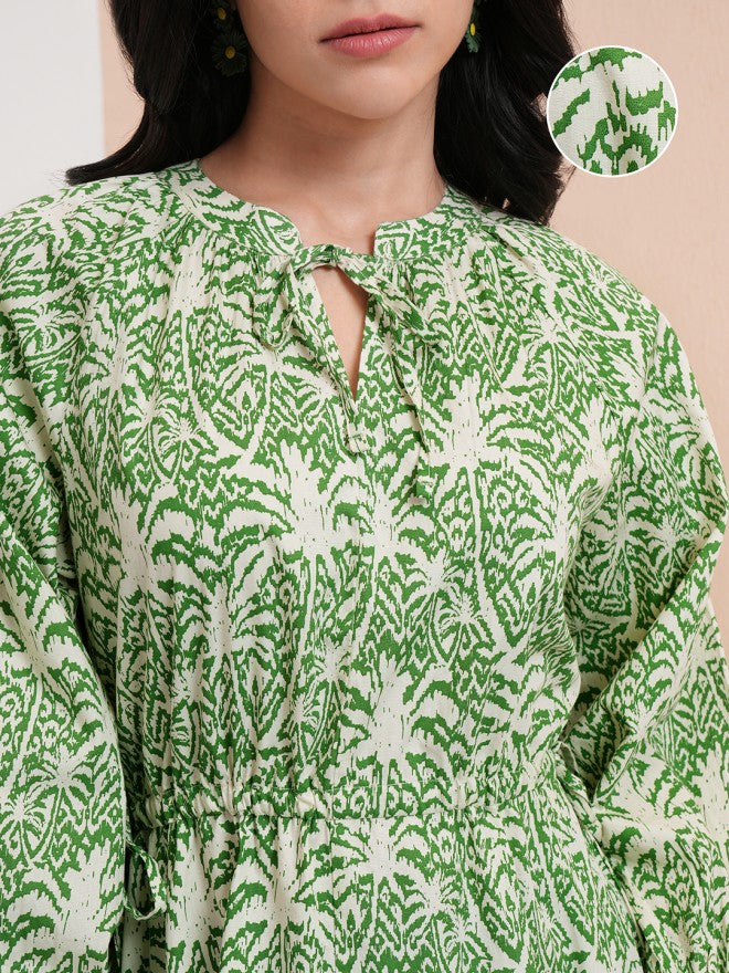 Tokyo Talkies Women Green Printed Fit And Flare Dress - Green - Image 5