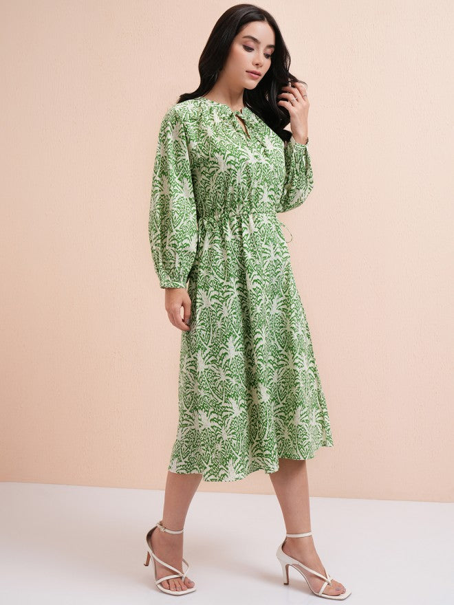 Tokyo Talkies Women Green Printed Fit And Flare Dress - Green - Image 6