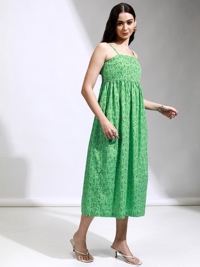 Tokyo Talkies Women Green Printed Fit And Flare Dress - Green - Image 6