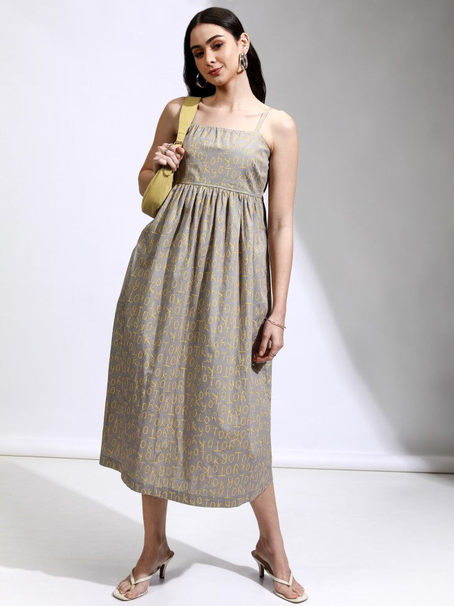 Tokyo Talkies Women Grey Printed Fit And Flare Dress - Grey - Image 2