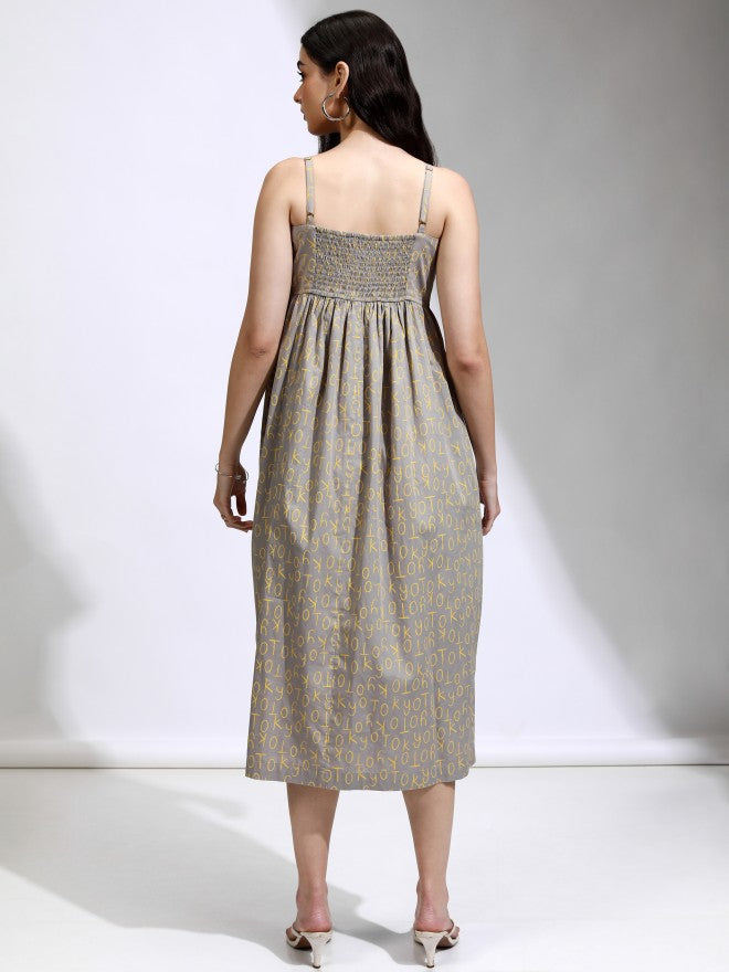 Tokyo Talkies Women Grey Printed Fit And Flare Dress - Grey - Image 3