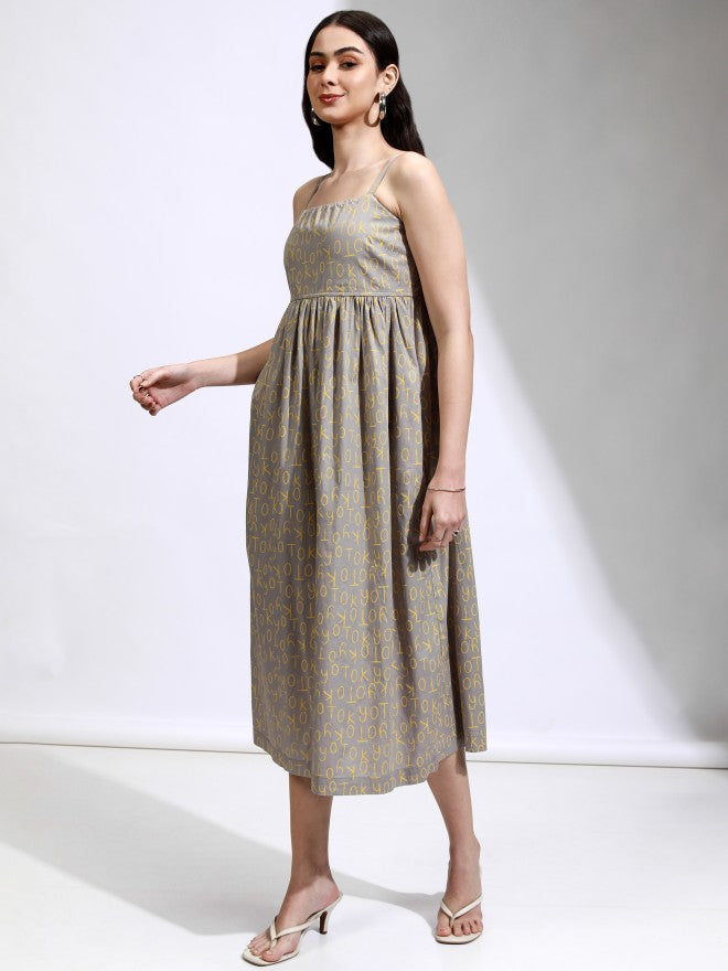 Tokyo Talkies Women Grey Printed Fit And Flare Dress - Grey - Image 4