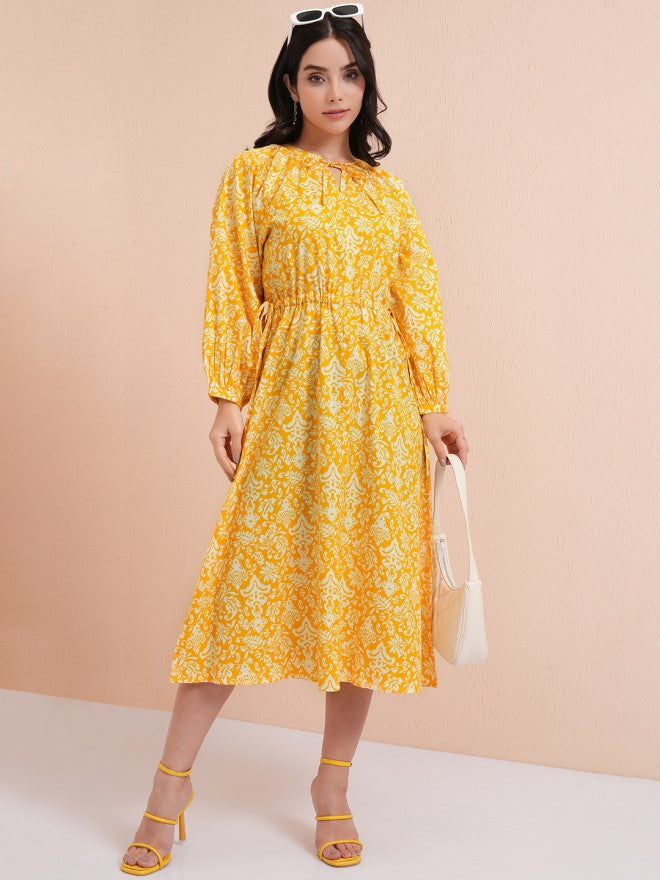 Tokyo Talkies Women Yellow Printed Fit And Flare Dress - Yellow - Image 2