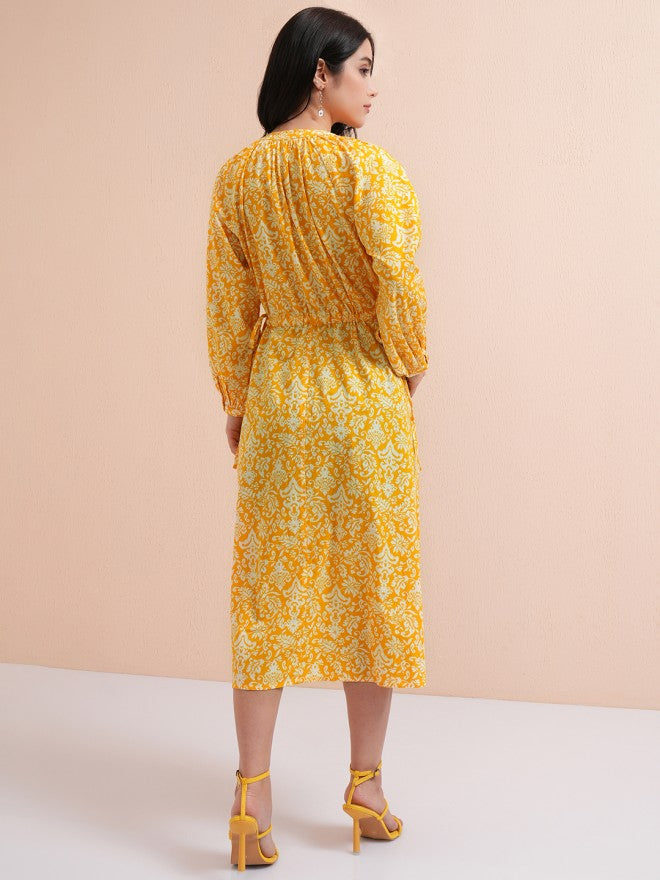 Tokyo Talkies Women Yellow Printed Fit And Flare Dress - Yellow - Image 3