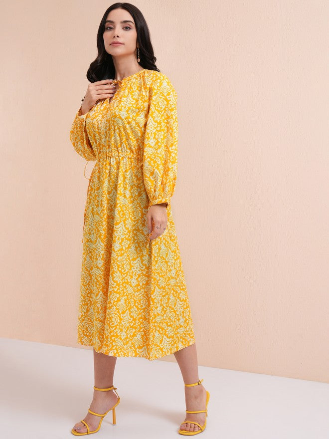 Tokyo Talkies Women Yellow Printed Fit And Flare Dress - Yellow - Image 4