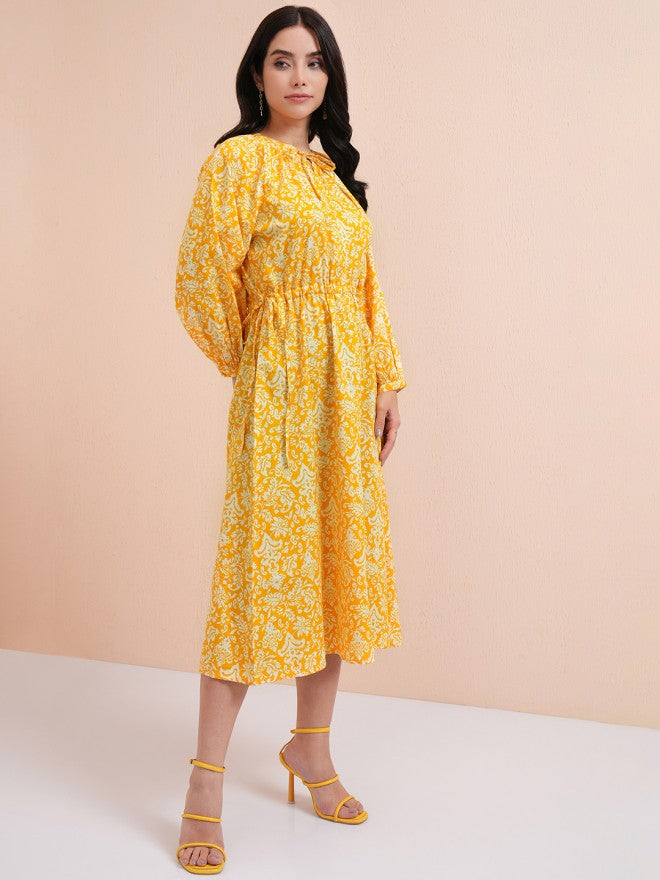 Tokyo Talkies Women Yellow Printed Fit And Flare Dress - Yellow - Image 6