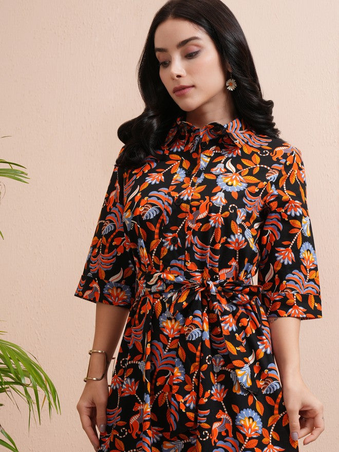 Tokyo Talkies Women Black Printed Shirt Dress - Black - Image 1