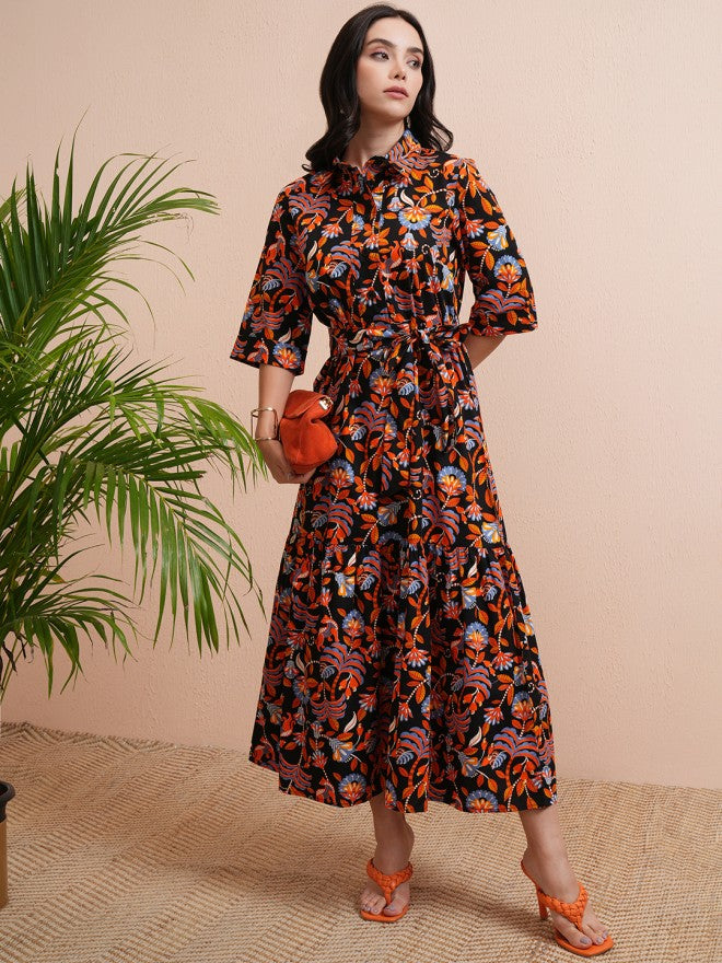 Tokyo Talkies Women Black Printed Shirt Dress - Black - Image 2
