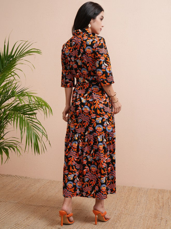 Tokyo Talkies Women Black Printed Shirt Dress - Black - Image 3