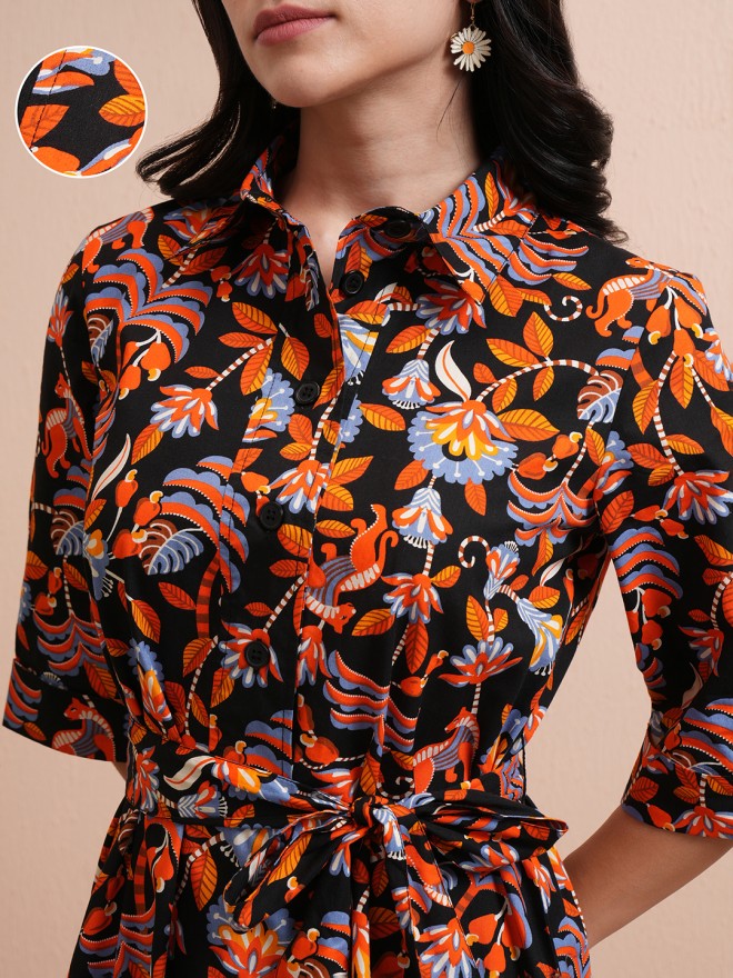 Tokyo Talkies Women Black Printed Shirt Dress - Black - Image 5