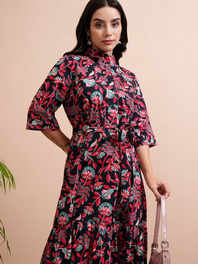 Tokyo Talkies Women Blue Printed Shirt Dress - Blue - Image 1