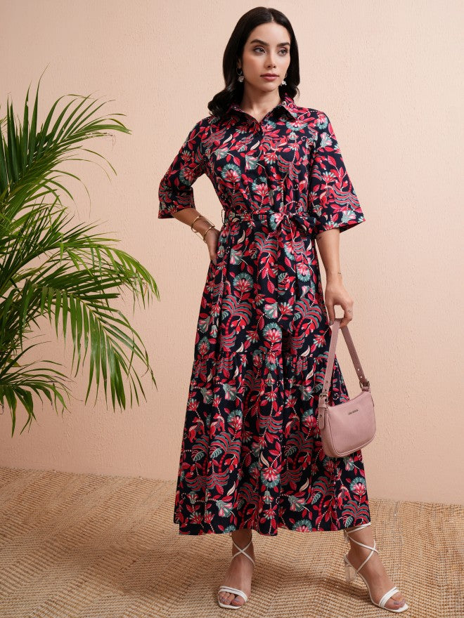 Tokyo Talkies Women Blue Printed Shirt Dress - Blue - Image 2
