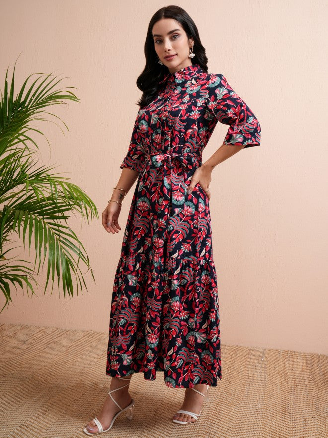 Tokyo Talkies Women Blue Printed Shirt Dress - Blue - Image 4